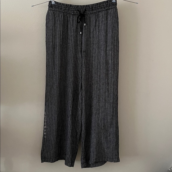 Time and Tru women’s wide leg Linen Black&Gray Striped comfort Pants size L12-14 - Picture 1 of 10